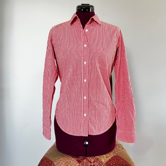 Uniqlo Tops - UNIQLO Red Gingham Plaid Button Down Cotton Shirt, Sz XS, HP